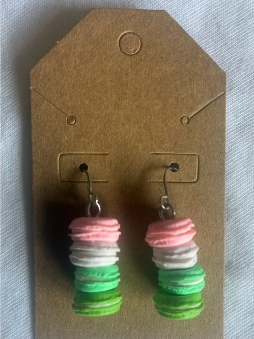 Handcrafted Pink White Green Macaron Stack Earrings - Kids Accessories